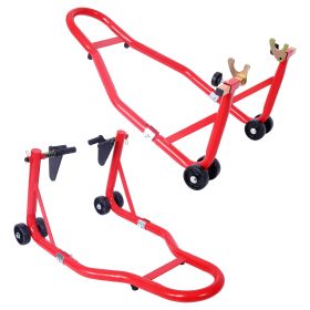 Motorcycle Stand 1000LB Sport Bike Front and Rear Wheel Lift Swingarm Paddock Stands Black U red