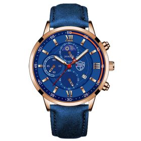 Luxury fashion men's sports watches men business stainless steel quartz watches man casual leather watchrelogio masculino (Ships From: China, Color: Leather Rose Blue)