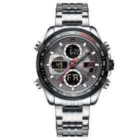 Double Waterproof Luminous Multifunctional Sports Men's Watch (Color: Silver Grey)